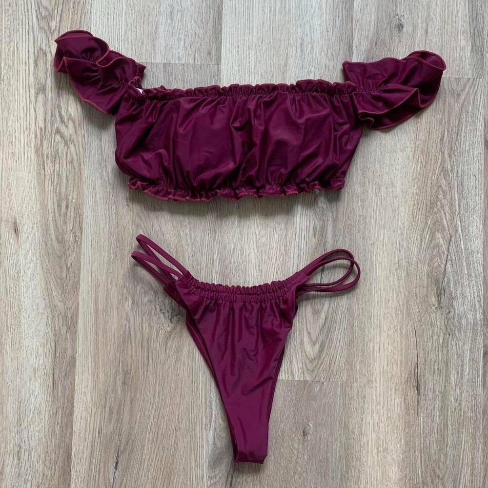 Burgundy off the shoulder bikini set
